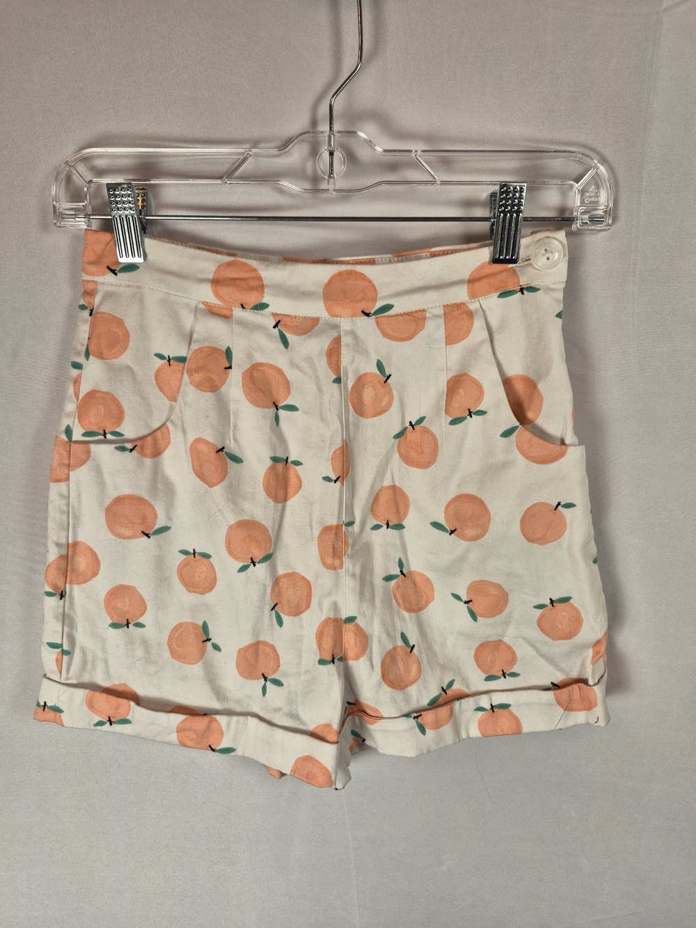 Collectif Vintage Inspired Cream High-Waist Shorts with Peach Print Size XS